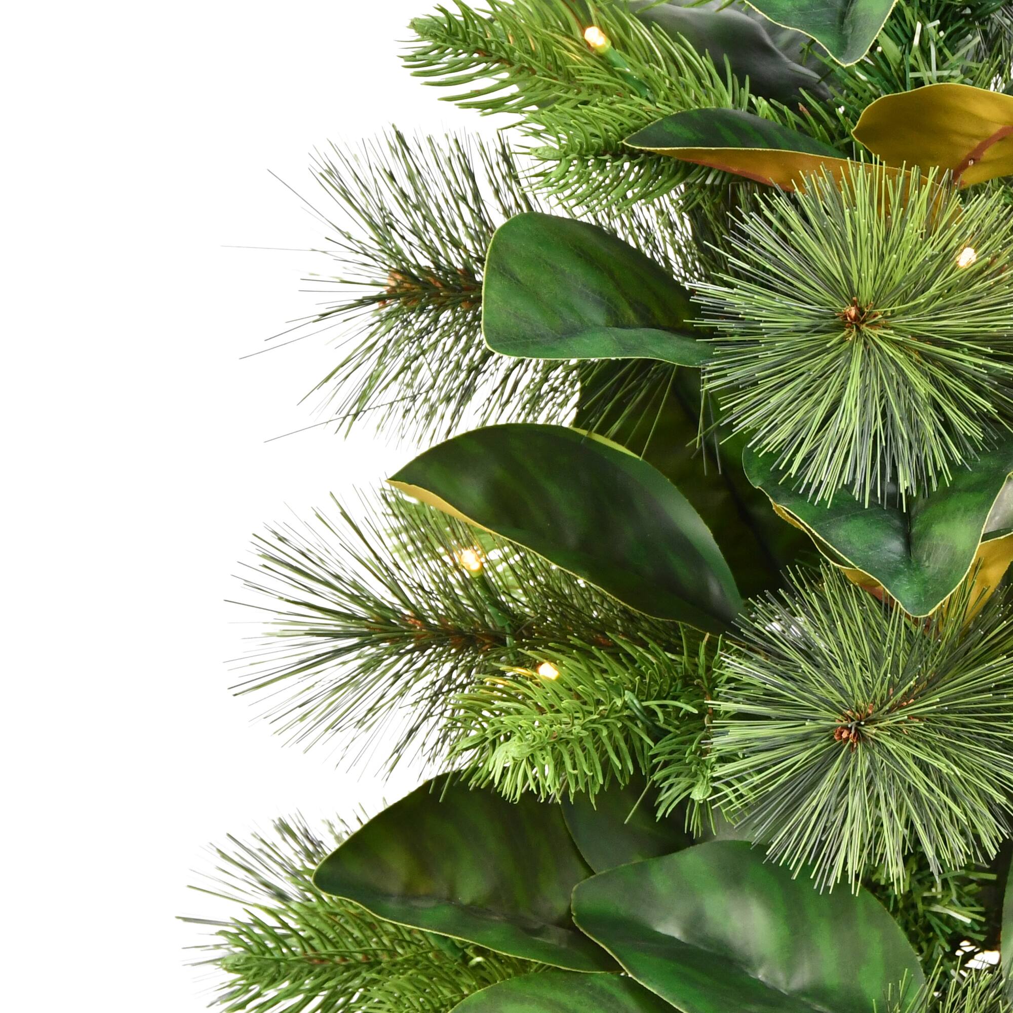 3ft. Pre-Lit Magnolia Leaf Artificial Potted Christmas Tree, Warm White LED Lights